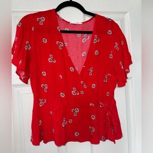 Floral Red Wrap Top